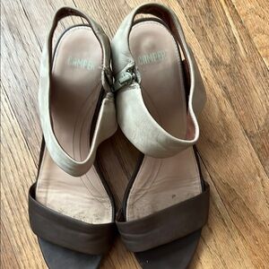 Camper Cream and Brown Sandals with Two-Strap Design